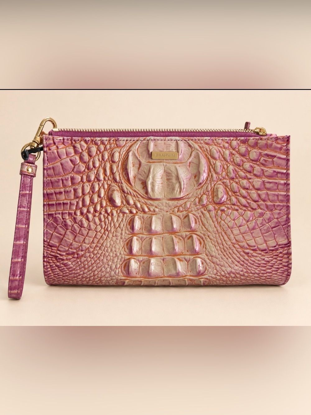Brahmin NWT Iridescent Pink Croc-Embossed Wristlet Clutch Wristlet NWT - Picture 3 of 7